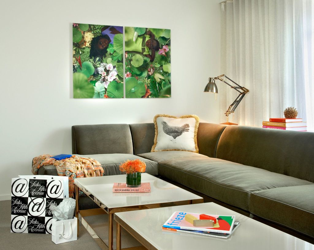 A living room in a hotel suite 